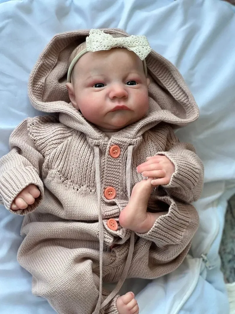 NPK 19 Zoll, bereits bemalte und fertige Reborn-Babypuppe Levi Awake, Neugeborenengröße, 3D-Haut, sichtbare Adern, Sammlerkunstpuppe