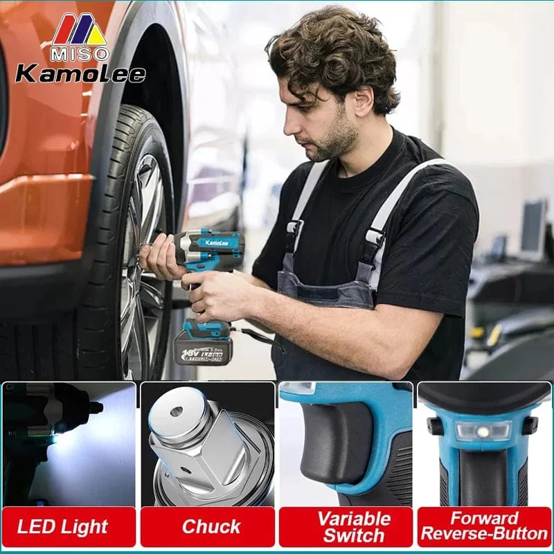 Kamolee 1800 NM Drehmoment DTW700 Bürstenloser elektrischer Schlagschrauber 1/2 Zoll Lithium-Ionen-Akku für Makita 18V Akku