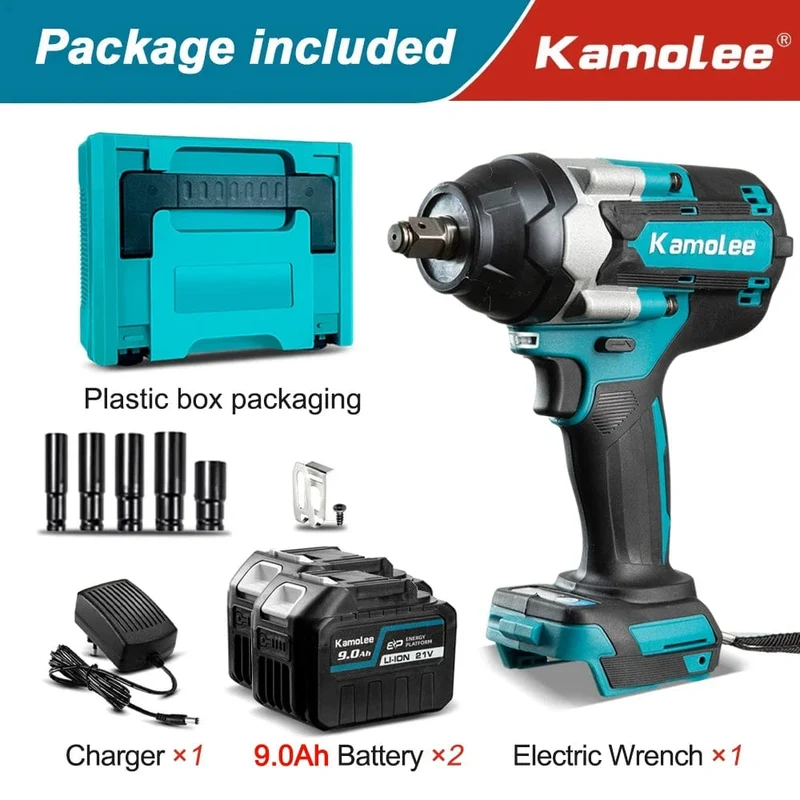 Kamolee 1800 NM Drehmoment DTW700 Bürstenloser elektrischer Schlagschrauber 1/2 Zoll Lithium-Ionen-Akku für Makita 18V Akku