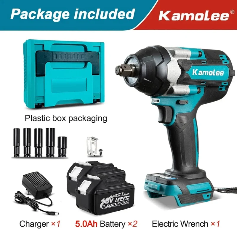 Kamolee 1800 NM Drehmoment DTW700 Bürstenloser elektrischer Schlagschrauber 1/2 Zoll Lithium-Ionen-Akku für Makita 18V Akku