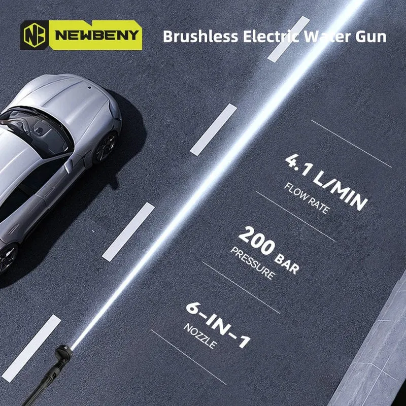 NEWBENY 200Bar bürstenlose Hochdruck-Autowaschpistole 6 IN 1 elektrische Gartenwaschwasser-Spritzpistole für Makita 18V Batterie