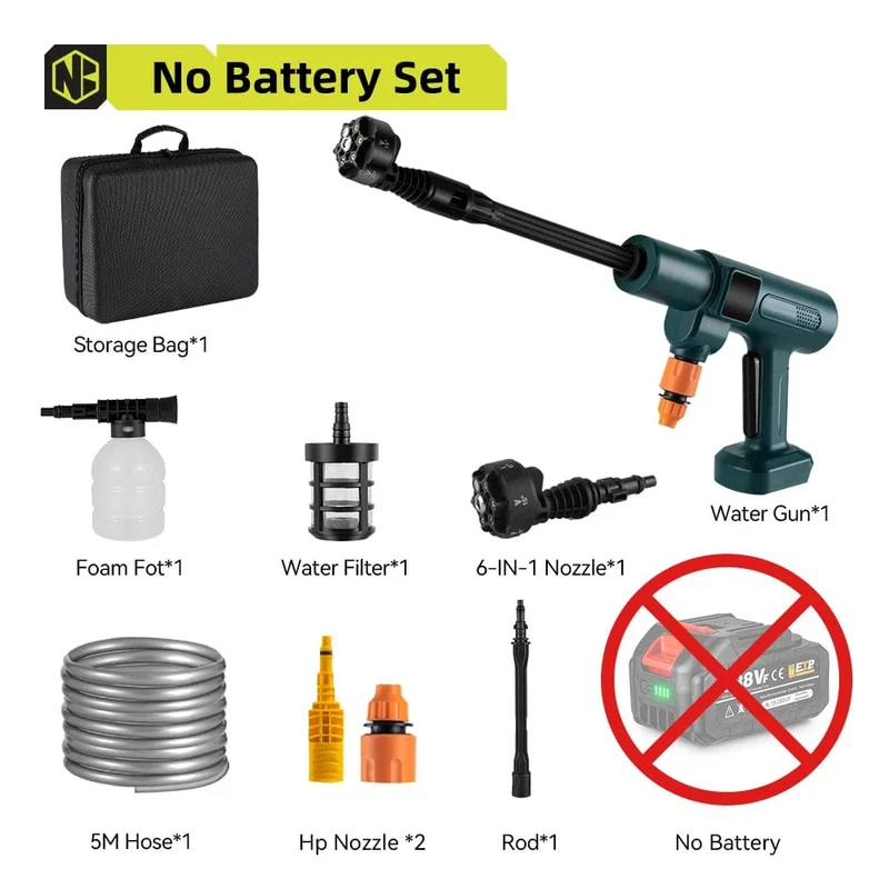 NEWBENY 200Bar bürstenlose Hochdruck-Autowaschpistole 6 IN 1 elektrische Gartenwaschwasser-Spritzpistole für Makita 18V Batterie