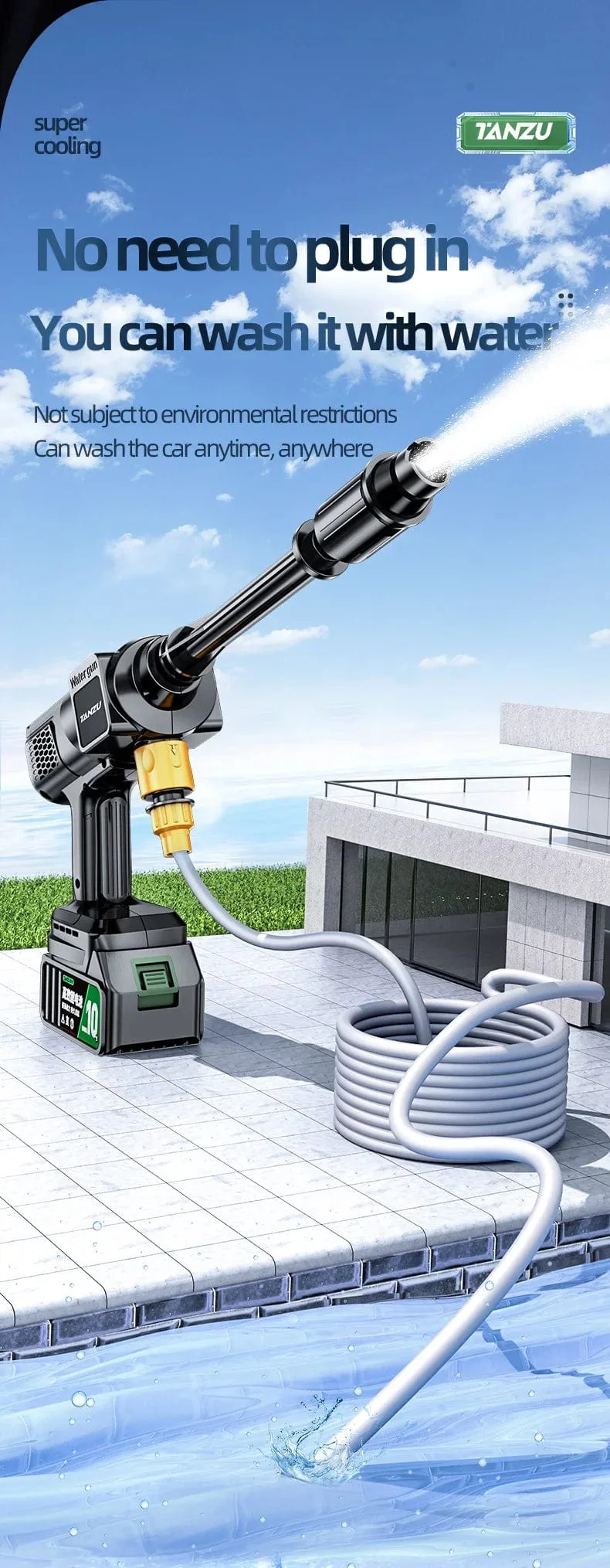 21V 80 Bar Generation 7 Hochdruckreiniger Einstellbare Wasserdruckdüse Kabellose elektrische Wasserpistole Autoboden Balkonwäsche