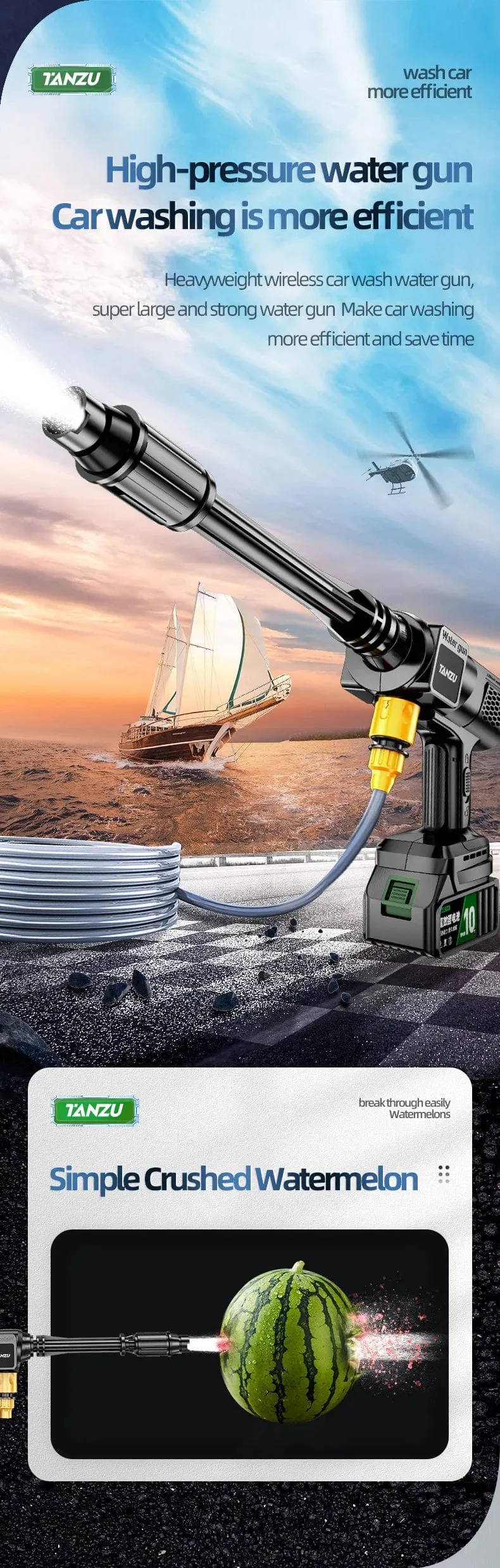 21V 80 Bar Generation 7 Hochdruckreiniger Einstellbare Wasserdruckdüse Kabellose elektrische Wasserpistole Autoboden Balkonwäsche