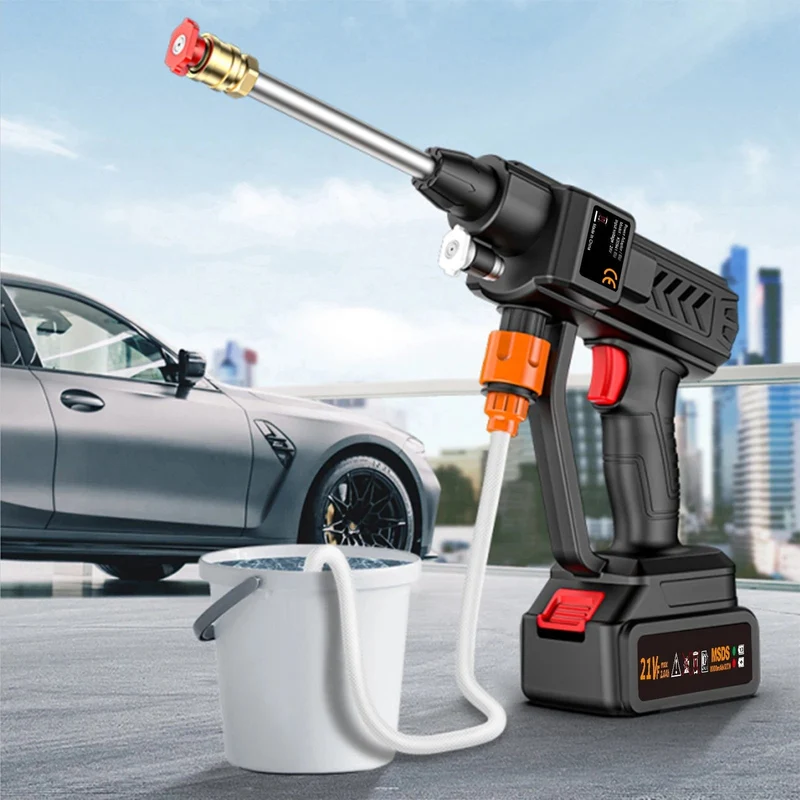 Kabellose Hochdruck-Wasserpistole 21 V, 8000 mAh, 300 W, 60 BAR, Sprüh-Autowaschwerkzeug, tragbarer wiederaufladbarer Haushalts-Wasserpistolen-Maschine