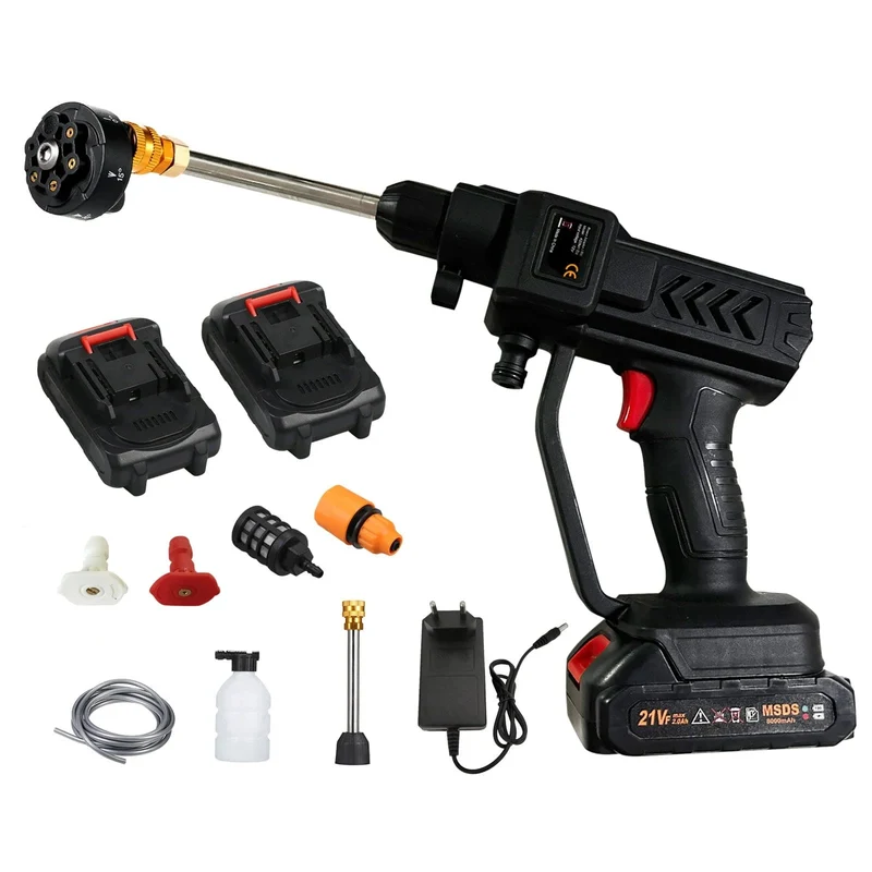 Kabellose Hochdruck-Wasserpistole 21 V, 8000 mAh, 300 W, 60 BAR, Sprüh-Autowaschwerkzeug, tragbarer wiederaufladbarer Haushalts-Wasserpistolen-Maschine