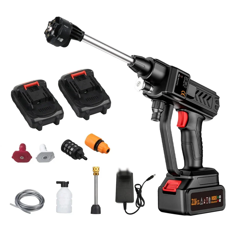 Kabellose Hochdruck-Wasserpistole 21 V, 8000 mAh, 300 W, 60 BAR, Sprüh-Autowaschwerkzeug, tragbarer wiederaufladbarer Haushalts-Wasserpistolen-Maschine