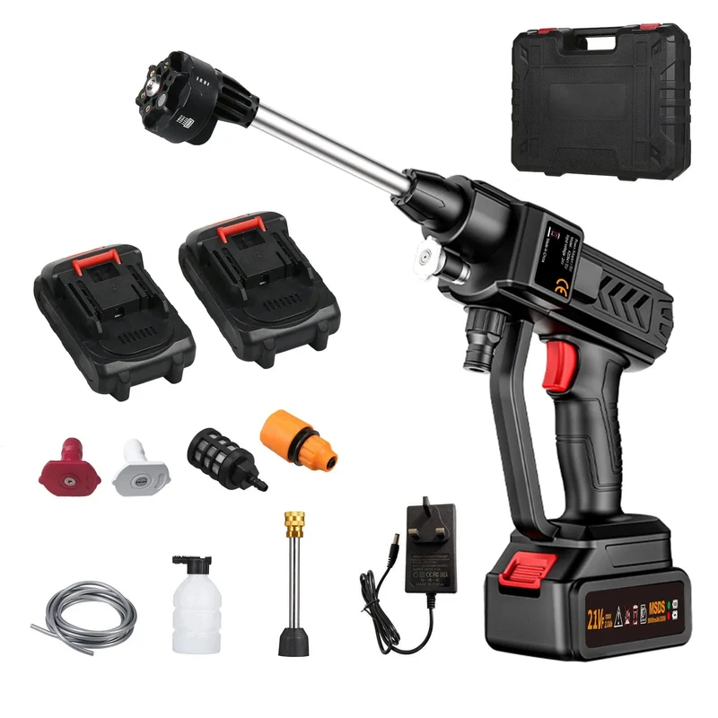 Kabellose Hochdruck-Wasserpistole 21 V, 8000 mAh, 300 W, 60 BAR, Sprüh-Autowaschwerkzeug, tragbarer wiederaufladbarer Haushalts-Wasserpistolen-Maschine