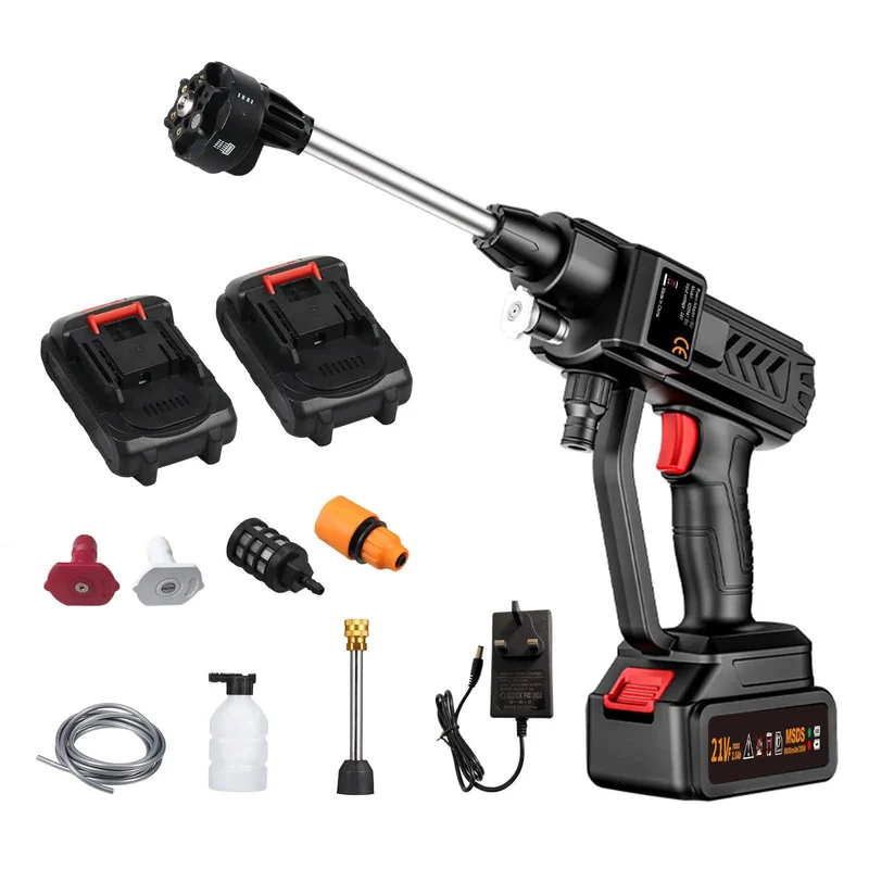 Kabellose Hochdruck-Wasserpistole 21 V, 8000 mAh, 300 W, 60 BAR, Sprüh-Autowaschwerkzeug, tragbarer wiederaufladbarer Haushalts-Wasserpistolen-Maschine