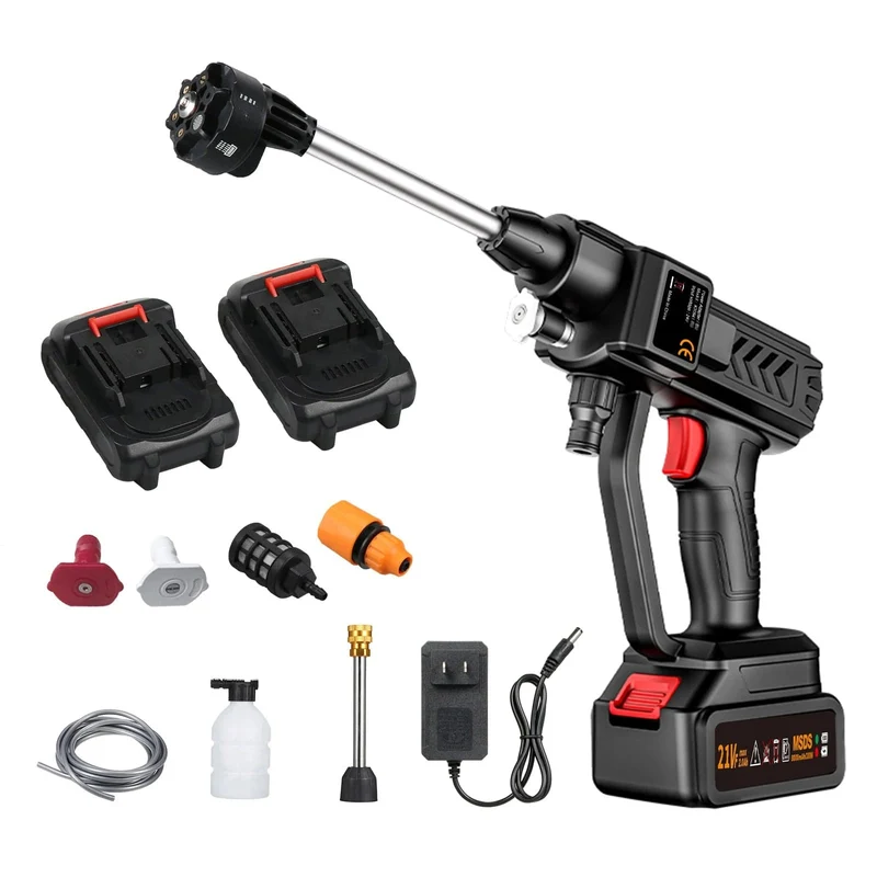 Kabellose Hochdruck-Wasserpistole 21 V, 8000 mAh, 300 W, 60 BAR, Sprüh-Autowaschwerkzeug, tragbarer wiederaufladbarer Haushalts-Wasserpistolen-Maschine