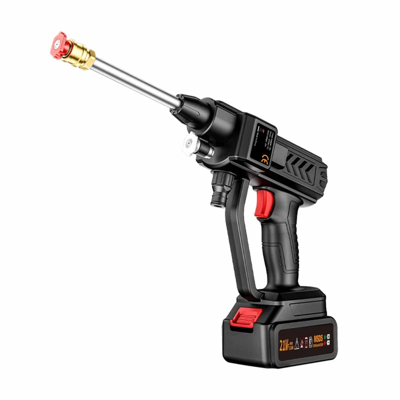 Kabellose Hochdruck-Wasserpistole 21 V, 8000 mAh, 300 W, 60 BAR, Sprüh-Autowaschwerkzeug, tragbarer wiederaufladbarer Haushalts-Wasserpistolen-Maschine