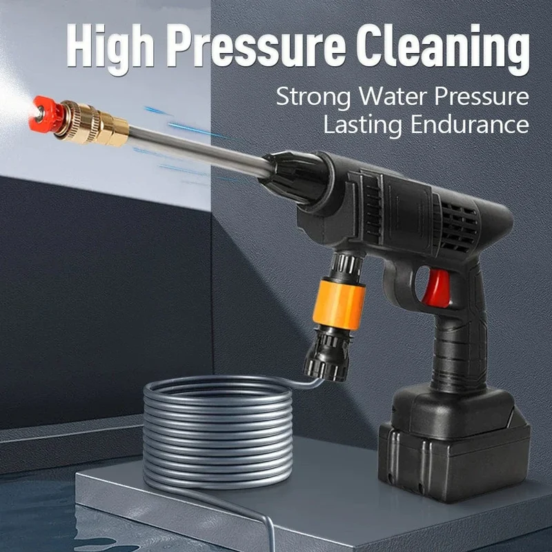 Tragbare Hochdruck-Wasserpistole zum Reinigen von Autowaschanlagen, Gartenbewässerungsschlauch, Düsensprinkler, Schaumwasserpistole, 96 HV, große Batterie