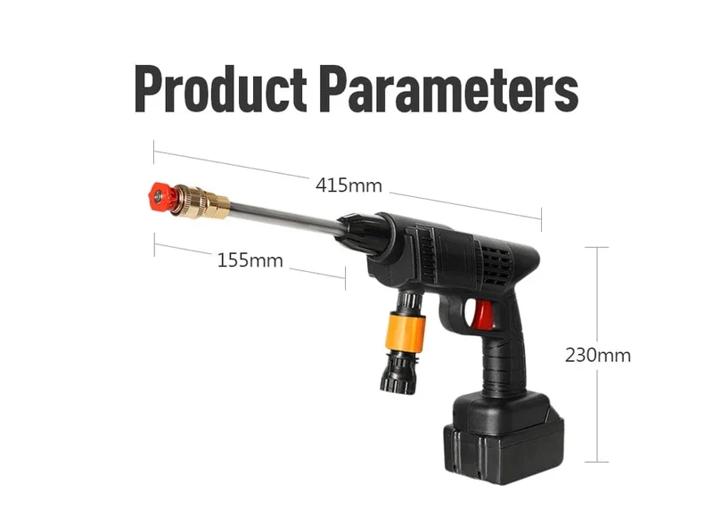 Tragbare Hochdruck-Wasserpistole zum Reinigen von Autowaschanlagen, Gartenbewässerungsschlauch, Düsensprinkler, Schaumwasserpistole, 96 HV, große Batterie