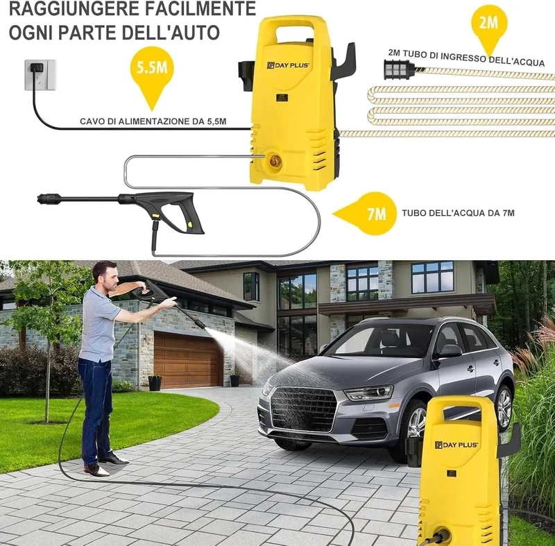 Hochdruckreiniger für Haus und Garten, 3-in-1-Power-Jet-Düse, tragbarer elektrischer Hochleistungs-Jet-Waschautomat für Terrasse, Auto, Einfahrt und Garten