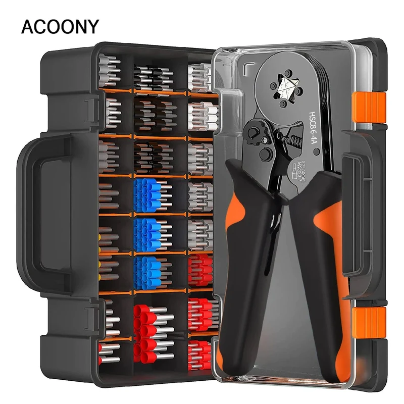 Crimpzangen-Kit, Rohrklemmen HSC8 6-4A Crimper Draht Mini Ferrule Crimper Handwerkzeuge Elektrischer Haushaltssatz mit Box