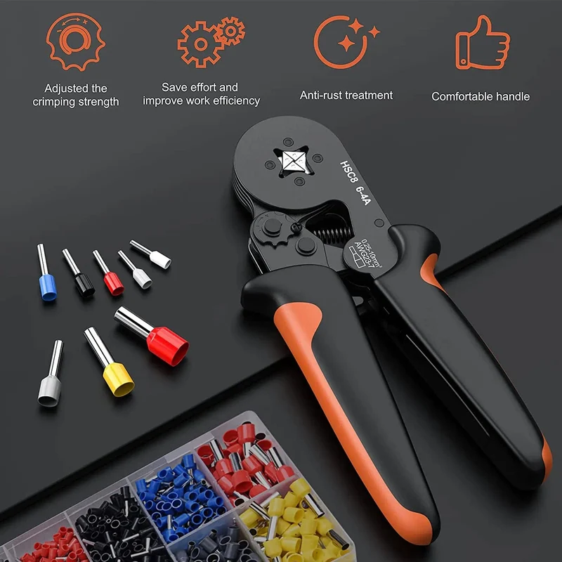 Crimpzangen-Kit, Rohrklemmen HSC8 6-4A Crimper Draht Mini Ferrule Crimper Handwerkzeuge Elektrischer Haushaltssatz mit Box