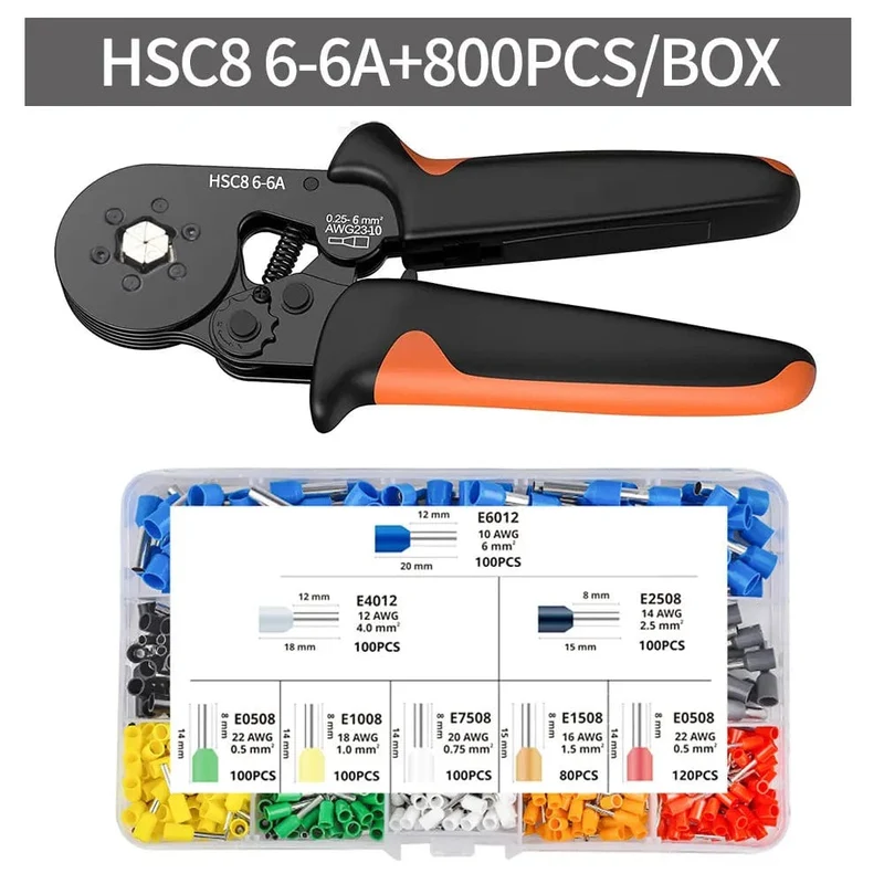 Crimpzangen-Kit, Rohrklemmen HSC8 6-4A Crimper Draht Mini Ferrule Crimper Handwerkzeuge Elektrischer Haushaltssatz mit Box