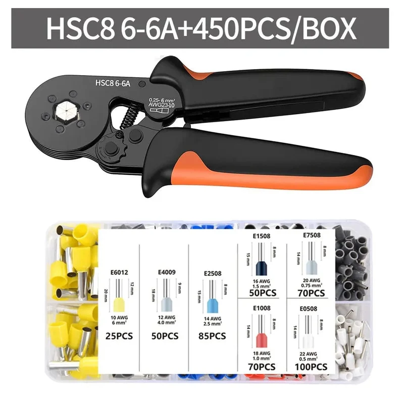 Crimpzangen-Kit, Rohrklemmen HSC8 6-4A Crimper Draht Mini Ferrule Crimper Handwerkzeuge Elektrischer Haushaltssatz mit Box
