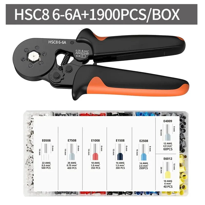 Crimpzangen-Kit, Rohrklemmen HSC8 6-4A Crimper Draht Mini Ferrule Crimper Handwerkzeuge Elektrischer Haushaltssatz mit Box