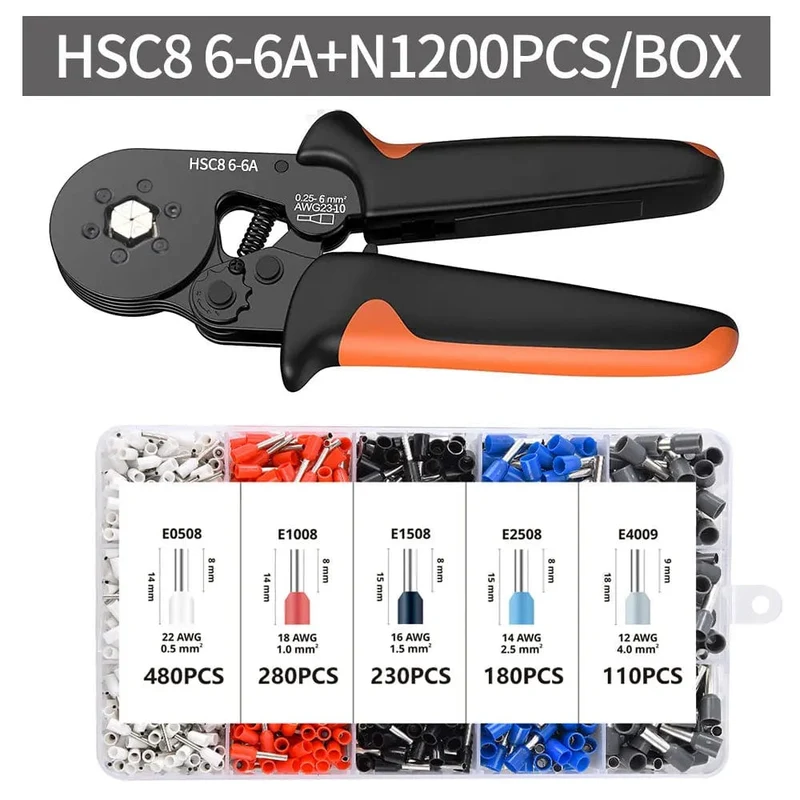 Crimpzangen-Kit, Rohrklemmen HSC8 6-4A Crimper Draht Mini Ferrule Crimper Handwerkzeuge Elektrischer Haushaltssatz mit Box