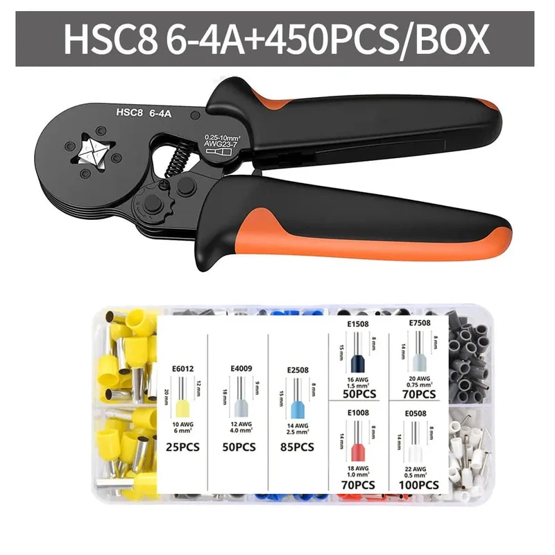 Crimpzangen-Kit, Rohrklemmen HSC8 6-4A Crimper Draht Mini Ferrule Crimper Handwerkzeuge Elektrischer Haushaltssatz mit Box