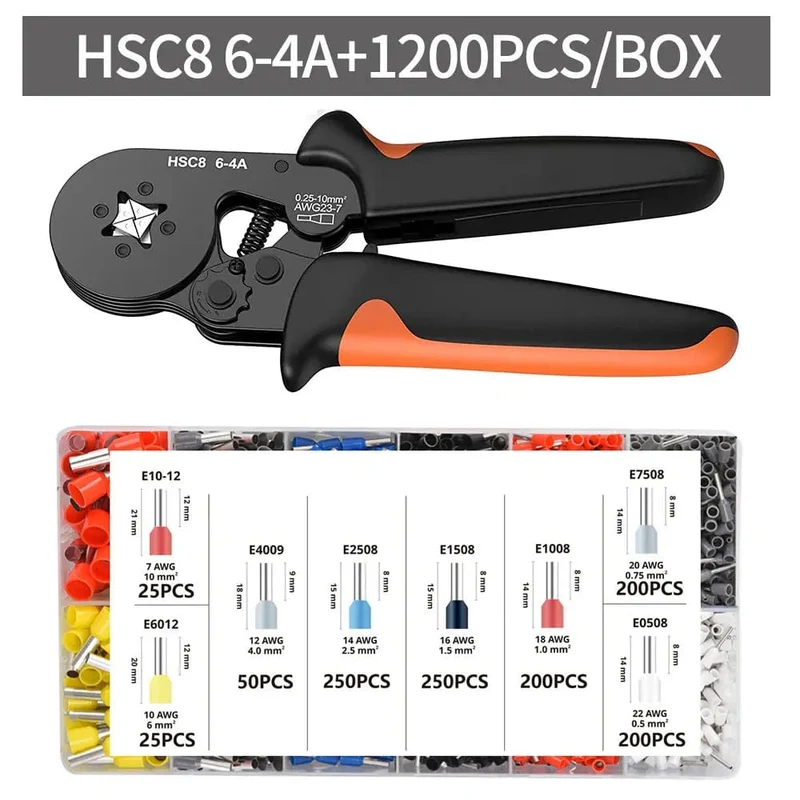 Crimpzangen-Kit, Rohrklemmen HSC8 6-4A Crimper Draht Mini Ferrule Crimper Handwerkzeuge Elektrischer Haushaltssatz mit Box