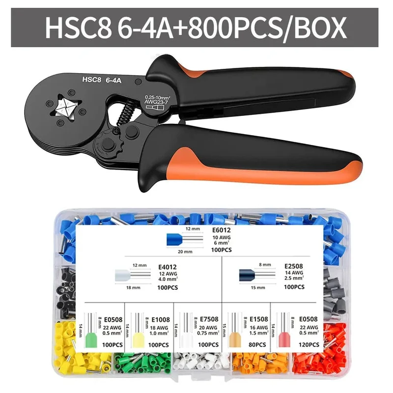 Crimpzangen-Kit, Rohrklemmen HSC8 6-4A Crimper Draht Mini Ferrule Crimper Handwerkzeuge Elektrischer Haushaltssatz mit Box
