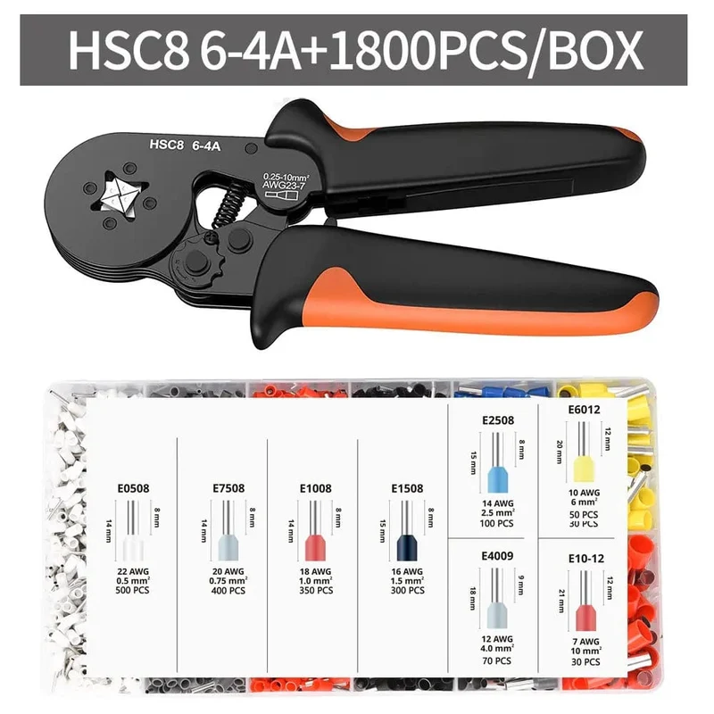 Crimpzangen-Kit, Rohrklemmen HSC8 6-4A Crimper Draht Mini Ferrule Crimper Handwerkzeuge Elektrischer Haushaltssatz mit Box