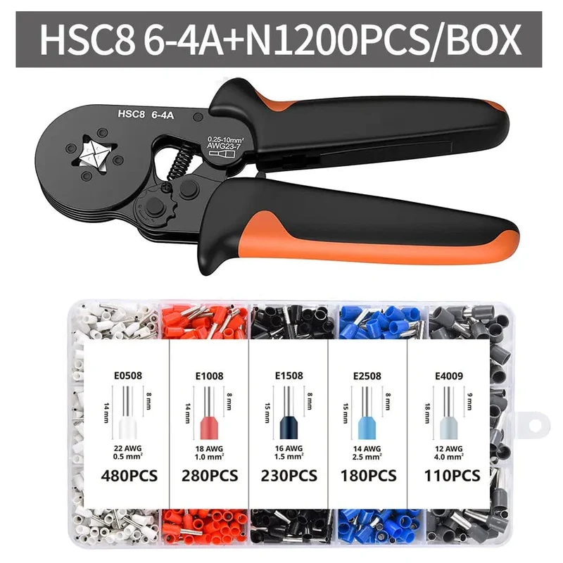 Crimpzangen-Kit, Rohrklemmen HSC8 6-4A Crimper Draht Mini Ferrule Crimper Handwerkzeuge Elektrischer Haushaltssatz mit Box