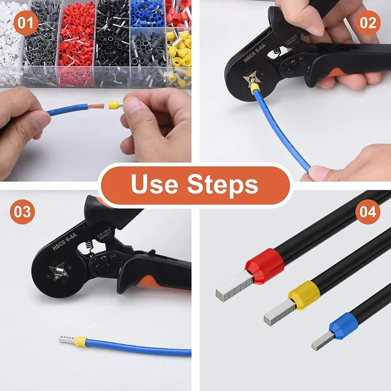 Crimpzangen-Kit, Rohrklemmen HSC8 6-4A Crimper Draht Mini Ferrule Crimper Handwerkzeuge Elektrischer Haushaltssatz mit Box
