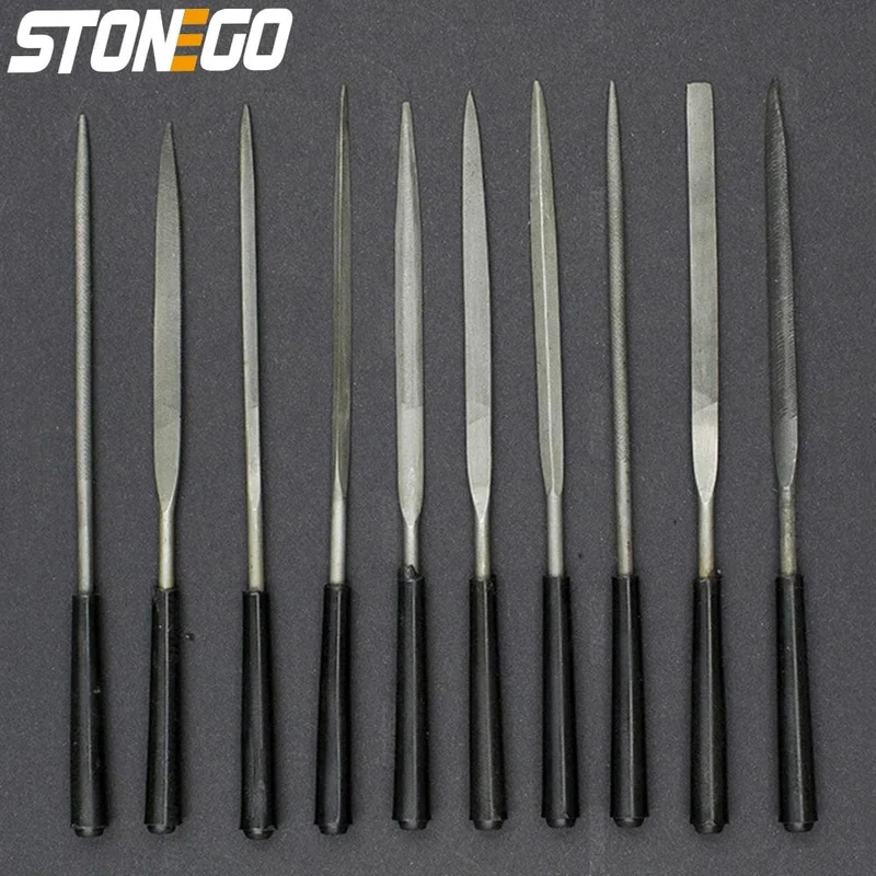 STONEGO Nadelfeilen-Set, 5 Stück/10 Stück, 3 x 140 mm, für Juweliere, Diamantschnitzerei, Metall-, Glas- und Steinhandwerk, Handwerkzeug