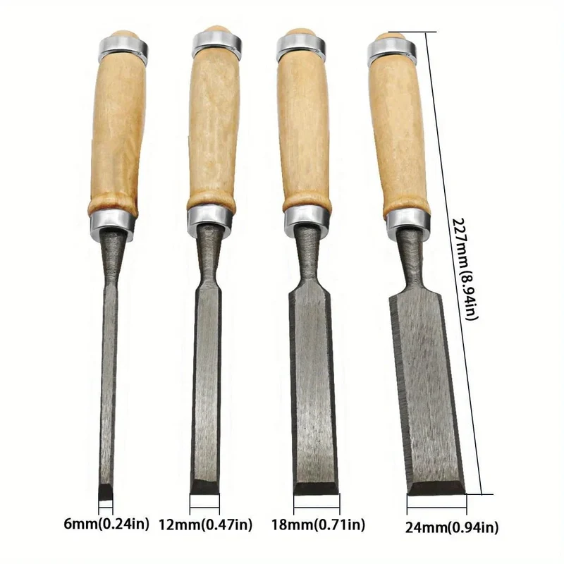 Holzmeißel mit bequemem Buchengriff und Holzgriffen, 4/8/12/16 mm, 20 Stück – ergonomische Holzschnitzwerkzeuge, DIY-Hilfswerkzeuge