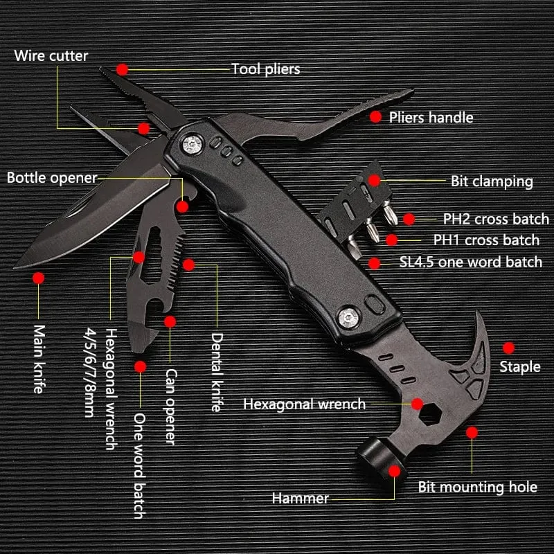 Multifunktionale Klauenhammerzange Outdoor Camping Nagelhammer Mehrzweck-Klappwerkzeug Zange Lebensrettende Hammer Handwerkzeuge