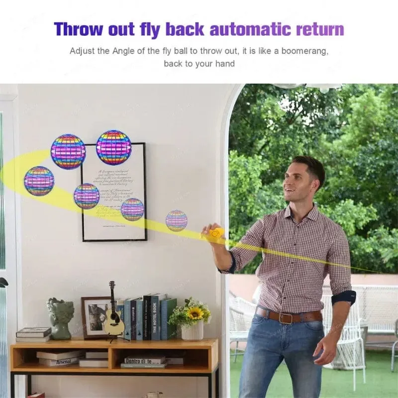 Fliegender Ball mit Aufhängung, farbige LED, automatischer Bumerang-Ball, schwarzer Tech-Magieball, fliegendes Spielzeug, Gyroskop, Anti-Schwerkraft für Kinder