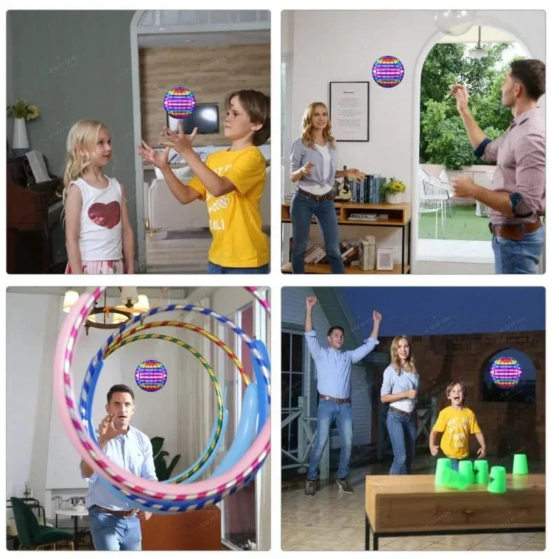 Fliegender Ball mit Aufhängung, farbige LED, automatischer Bumerang-Ball, schwarzer Tech-Magieball, fliegendes Spielzeug, Gyroskop, Anti-Schwerkraft für Kinder