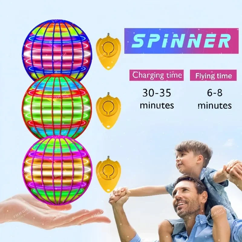 Fliegender Ball mit Aufhängung, farbige LED, automatischer Bumerang-Ball, schwarzer Tech-Magieball, fliegendes Spielzeug, Gyroskop, Anti-Schwerkraft für Kinder