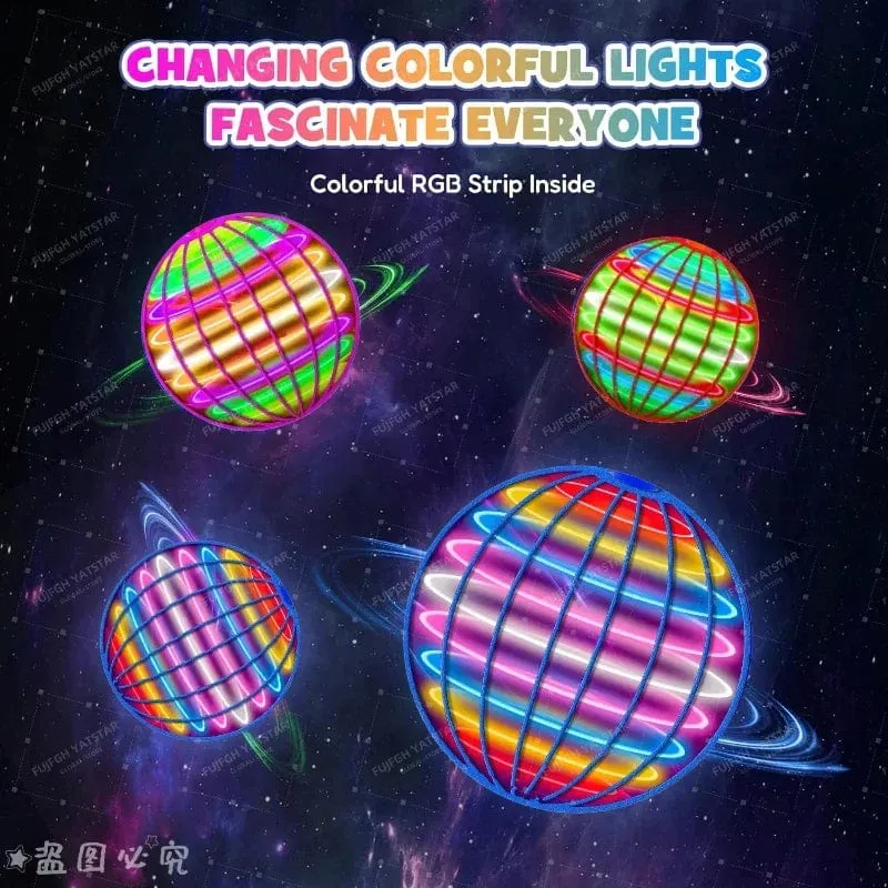 Fliegender Ball mit Aufhängung, farbige LED, automatischer Bumerang-Ball, schwarzer Tech-Magieball, fliegendes Spielzeug, Gyroskop, Anti-Schwerkraft für Kinder