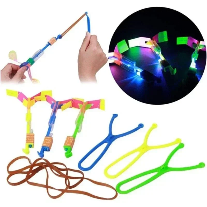 1/10/30/50 stücke Erstaunliche Licht Spielzeug Pfeil Rakete Hubschrauber Fliegen Spielzeug LED Licht Spielzeug Party Spaß Geschenke Gummiband Katapult