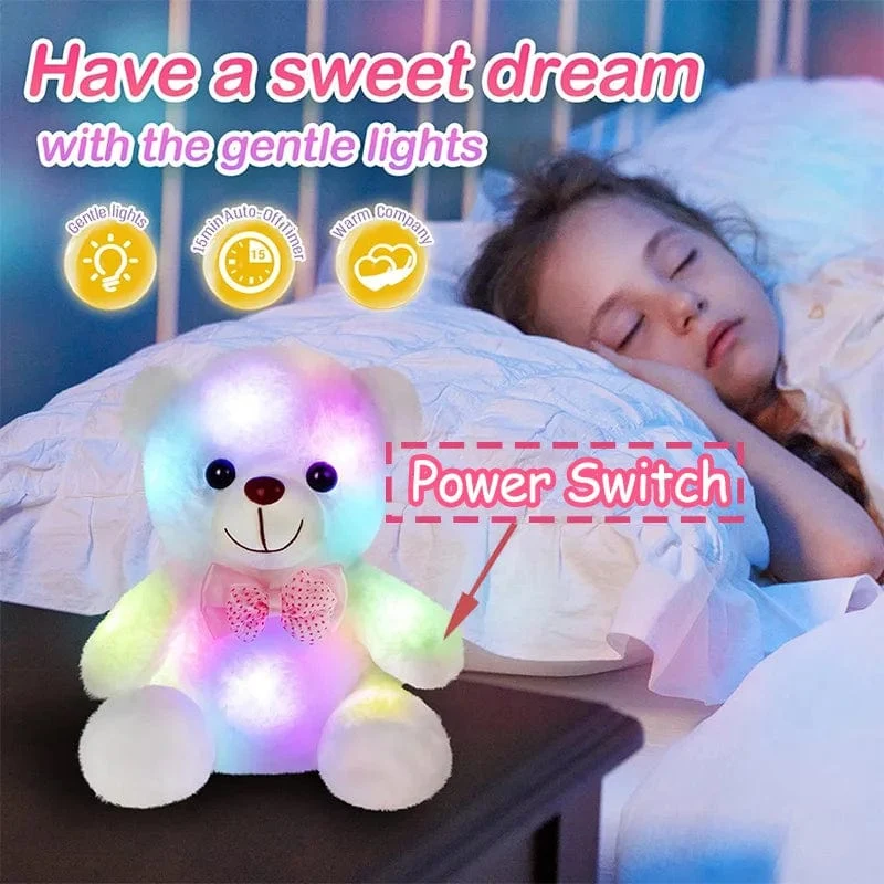 22 cm leuchtender Bär, Teddy, Stoffpuppe mit LED, süßes Tier, weiches Plüschspielzeug, Nachtlicht, leuchtender Bär, sensorisches Spielzeug, Geschenk für Kinder