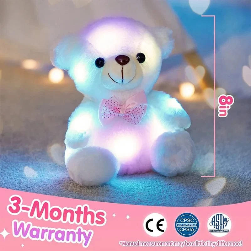 22 cm leuchtender Bär, Teddy, Stoffpuppe mit LED, süßes Tier, weiches Plüschspielzeug, Nachtlicht, leuchtender Bär, sensorisches Spielzeug, Geschenk für Kinder