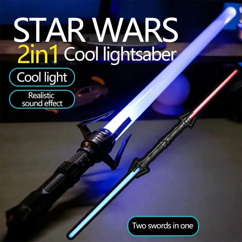 Spielzeug-Laserschwert, rotes und blaues Doppelschwert, einziehbares Zwei-in-Eins-Lichtschwert, Jedi-Cosplay-Waffe, Kampfkunst-Aufführung für Kinder