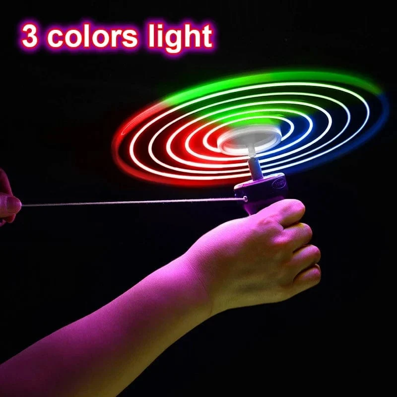 1 Stück leuchtendes UFO mit Zugdraht, lustiges, drehbares Fluggerät mit leuchtendem LED-Licht und Griff, Spielzeug für Kinder, Geschenk für Outdoor-Sport, Eltern-Kind-Spiel