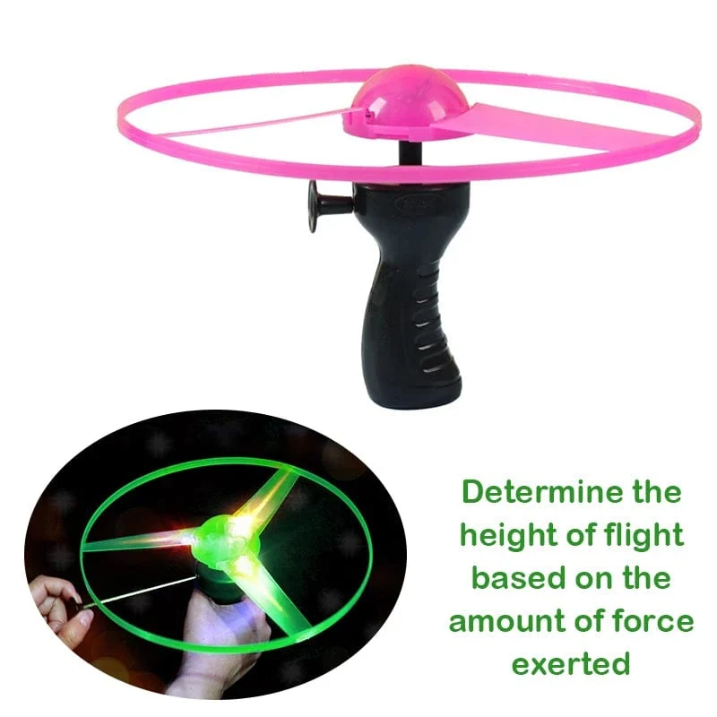 1 Stück leuchtendes UFO mit Zugdraht, lustiges, drehbares Fluggerät mit leuchtendem LED-Licht und Griff, Spielzeug für Kinder, Geschenk für Outdoor-Sport, Eltern-Kind-Spiel