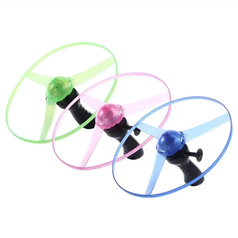 1 Stück leuchtendes UFO mit Zugdraht, lustiges, drehbares Fluggerät mit leuchtendem LED-Licht und Griff, Spielzeug für Kinder, Geschenk für Outdoor-Sport, Eltern-Kind-Spiel