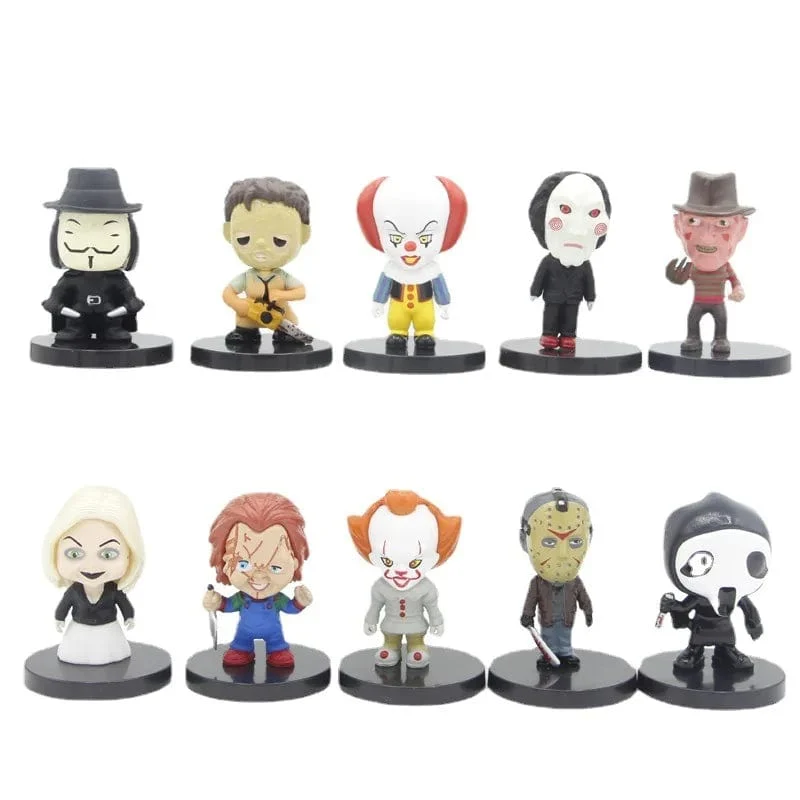 10 teile/satz Horrorfilmfiguren V wie Vendetta Chucky Freddy Jason Scary Saw PVC Actionfiguren Spielzeug