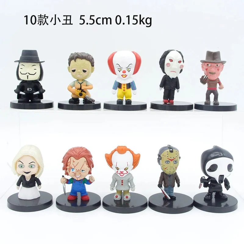 10 teile/satz Horrorfilmfiguren V wie Vendetta Chucky Freddy Jason Scary Saw PVC Actionfiguren Spielzeug