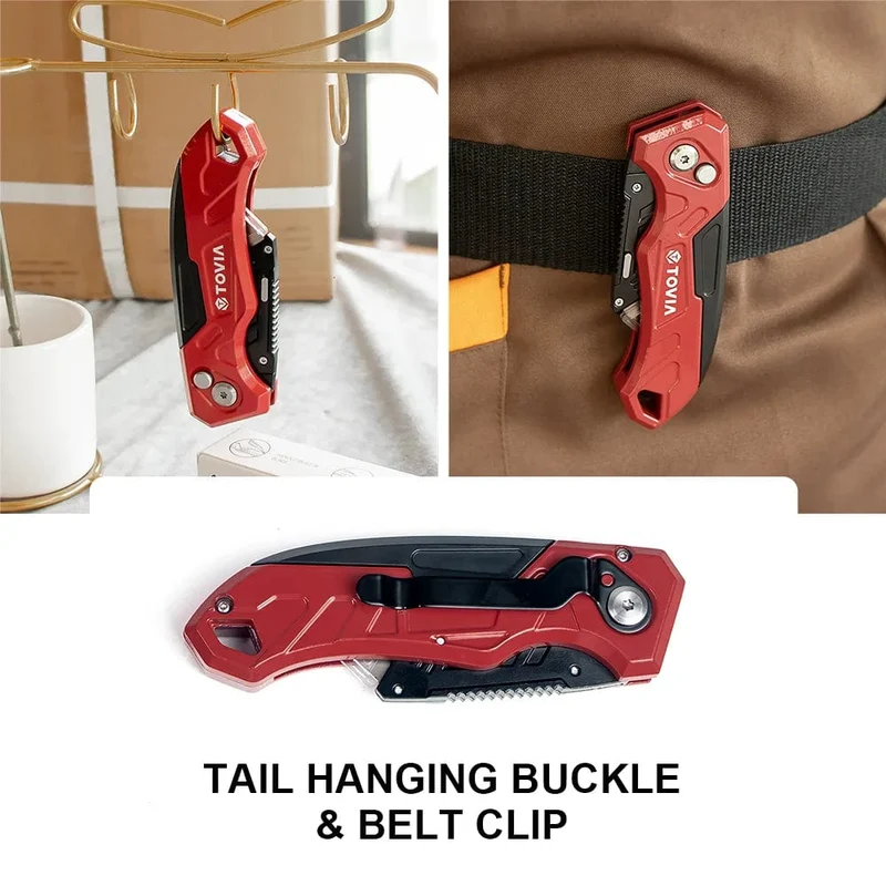 T TOVIA Klappmesser, auswechselbares Universalmesser für Kabelkartons, Kartons, Schneidegriff, Messerklingen, Outdoor-Handwerkzeug