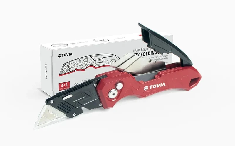 T TOVIA Klappmesser, auswechselbares Universalmesser für Kabelkartons, Kartons, Schneidegriff, Messerklingen, Outdoor-Handwerkzeug