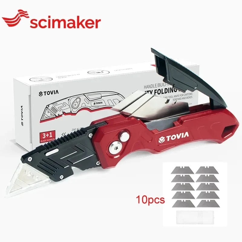 T TOVIA Klappmesser, auswechselbares Universalmesser für Kabelkartons, Kartons, Schneidegriff, Messerklingen, Outdoor-Handwerkzeug