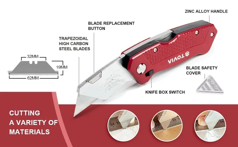 T TOVIA Klappmesser, auswechselbares Universalmesser für Kabelkartons, Kartons, Schneidegriff, Messerklingen, Outdoor-Handwerkzeug